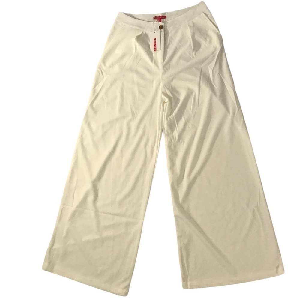 Ambition Wide Leg Trousers Cream Beige High Rise Pants Women Medium NWT Elegant